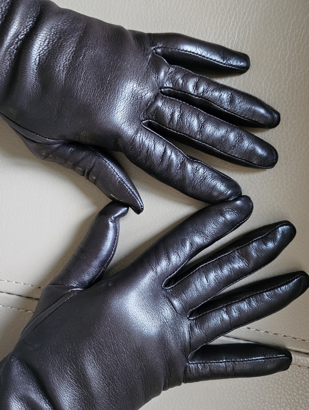 RICH BROWN LEATHER GLOVES with CASHMERE LINING by FOWNES BROTHERS SIZE S - Picture 12 of 14